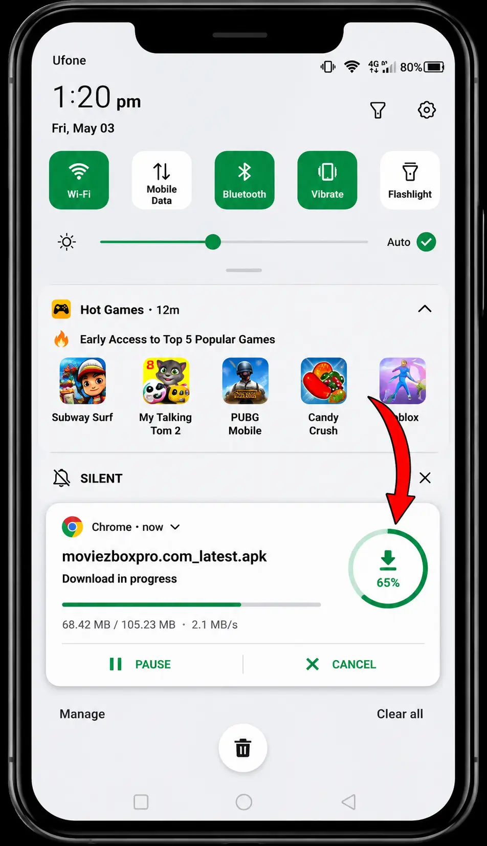 Example Android notification showing an APK download in progress